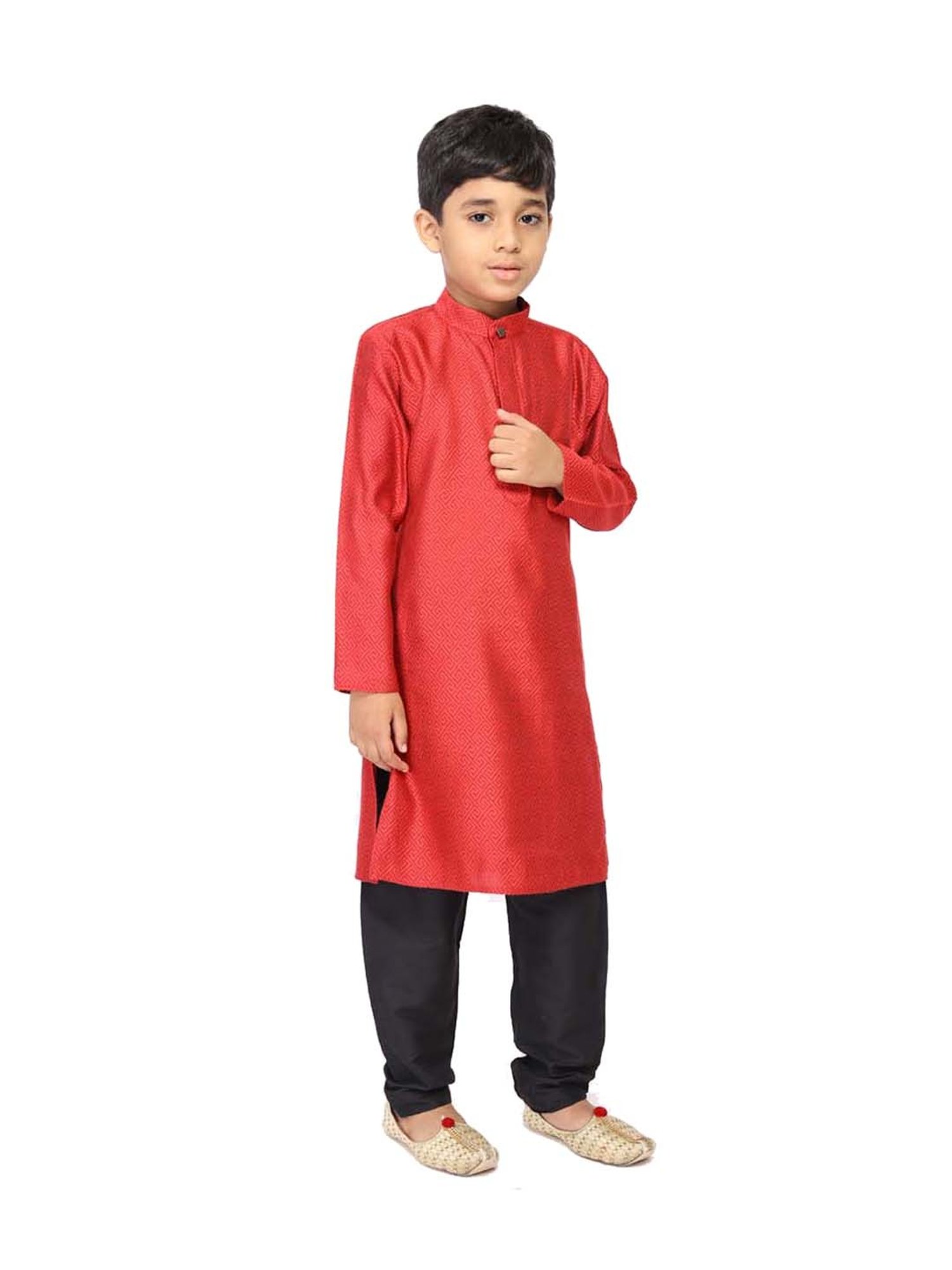 TABARD Kids Red & Black Cotton Printed Kurta Set