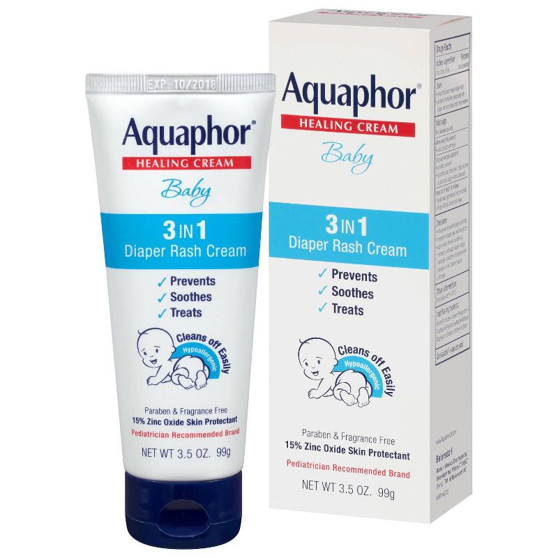 Aquaphor Baby 3-in-1 Diaper Rash Cream - Prevents, Soothes, and Treats - 3.5oz. Tube