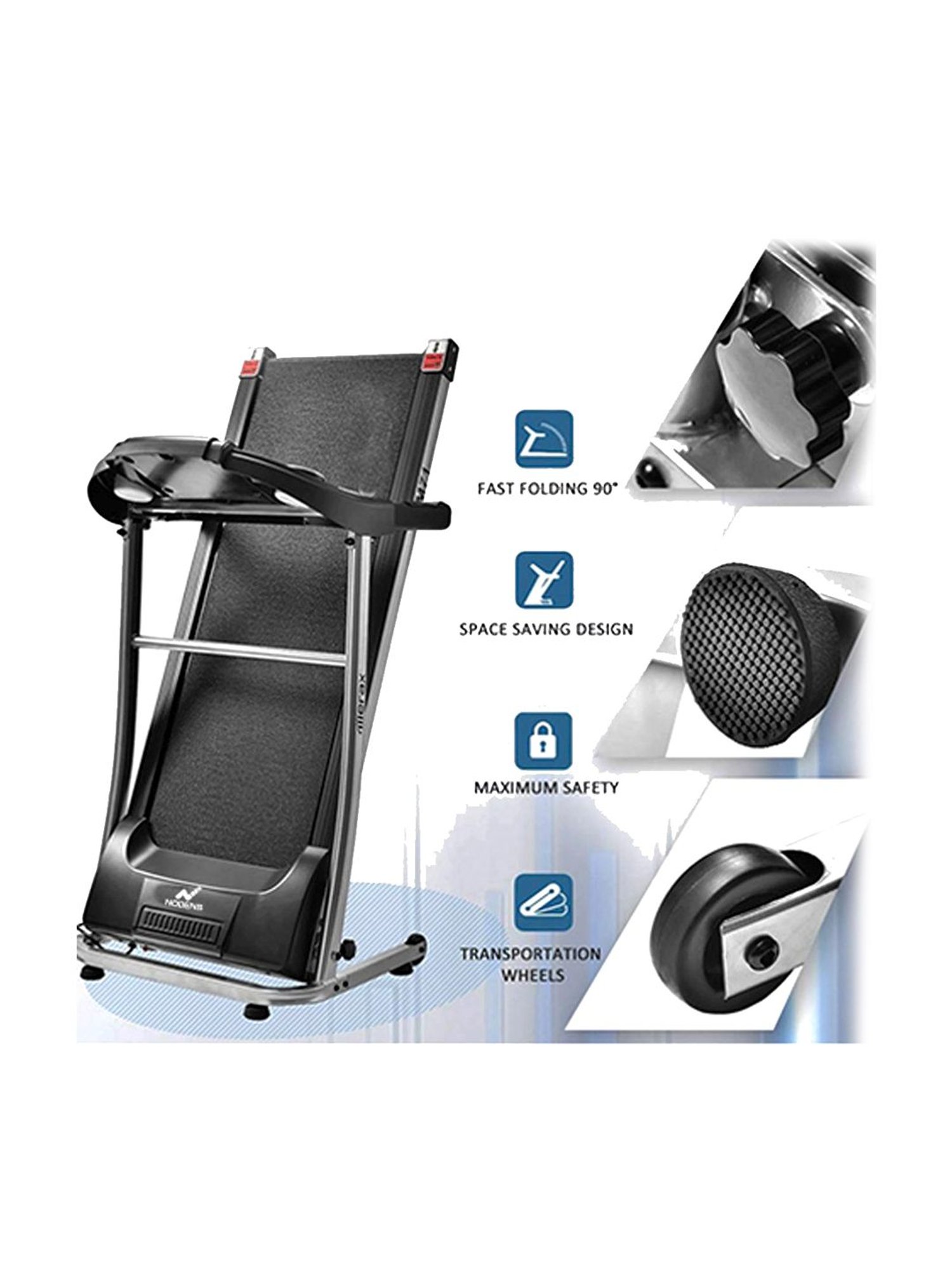 NODENS Fitness Black Motorised Multifunctional Treadmill (2.0 HP Peak)