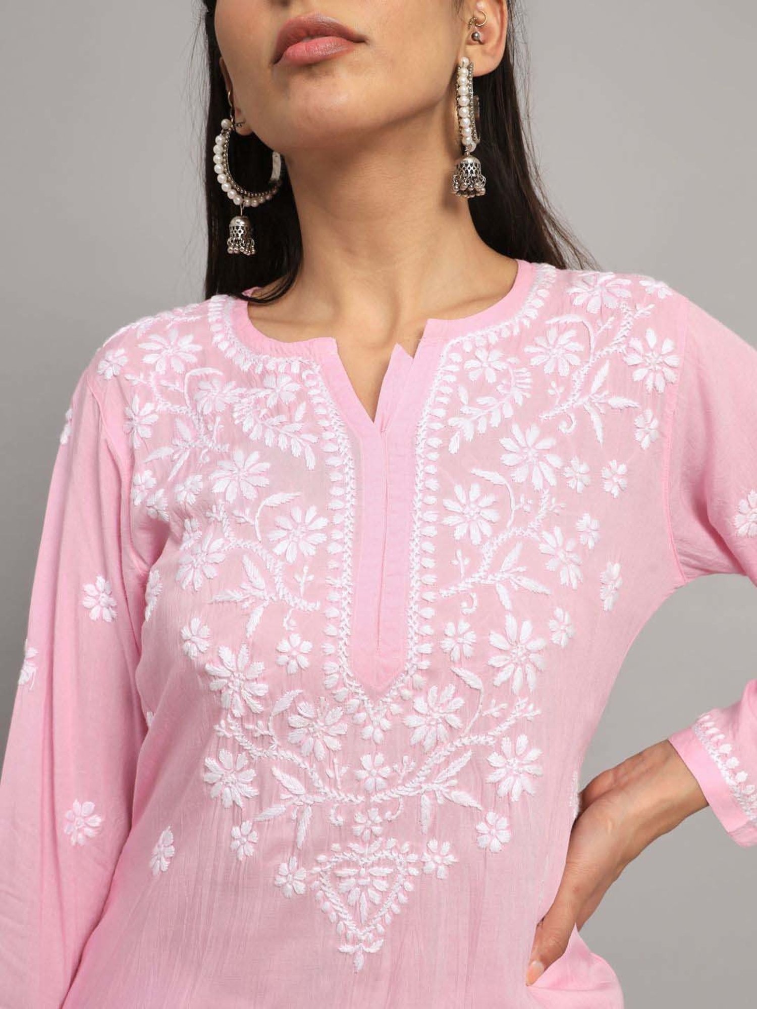 PARAMOUNT CHIKAN Pink Chikankari Straight Kurti