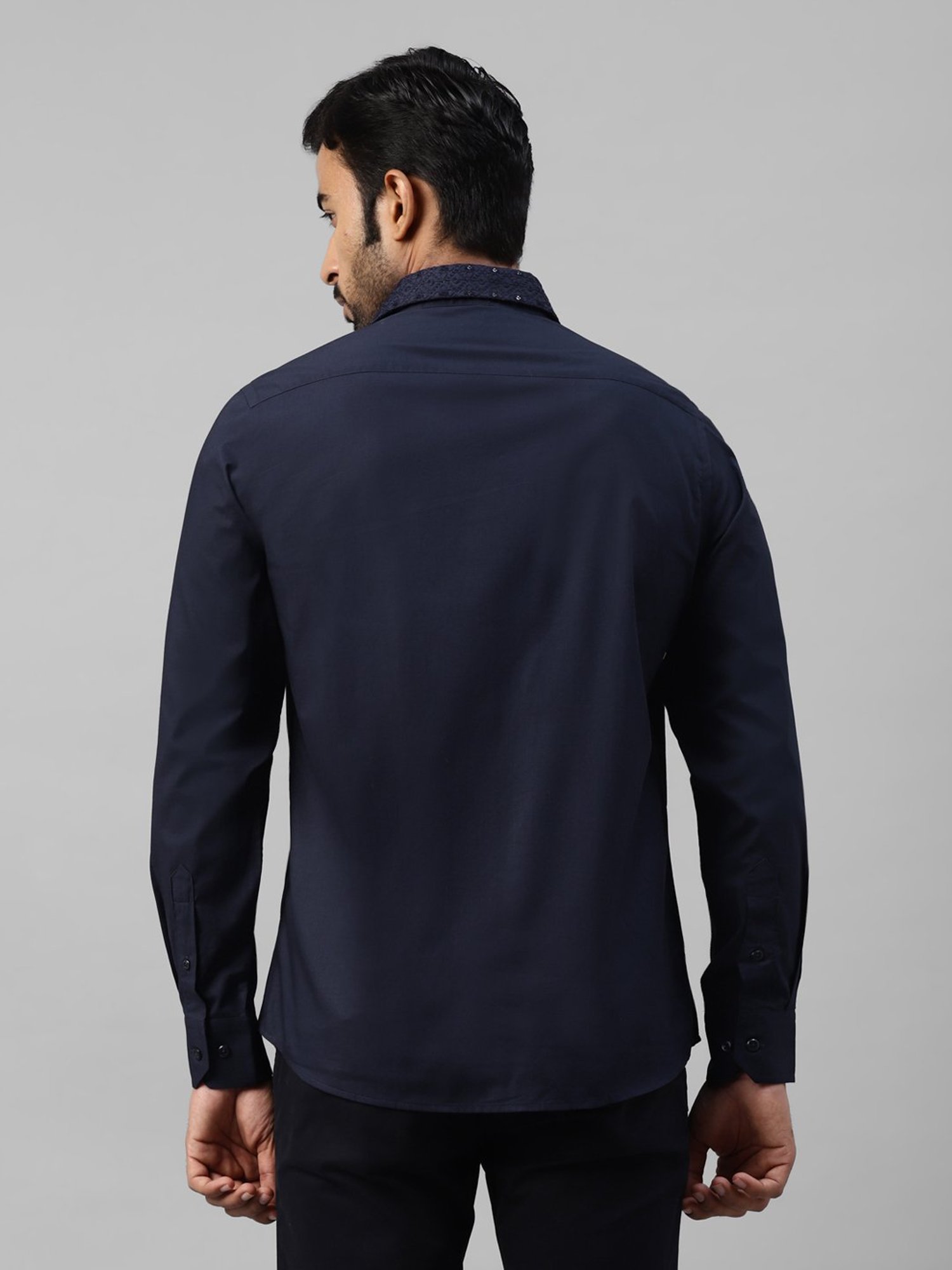 Don Vino Navy Regular Fit Self Design Shirt