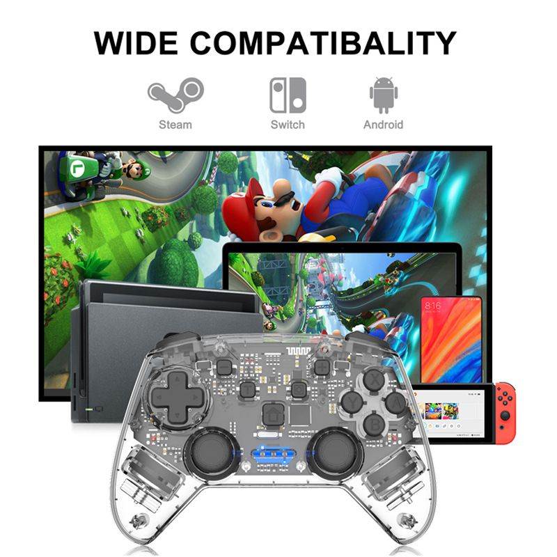 CUUWE Wireless Transparent Switch Controller, Wireless Pro Bluetooth Connection Controller,  for Switch The Remote Game Board With Joystick, Adjustable Turbo Vibration Game Handle