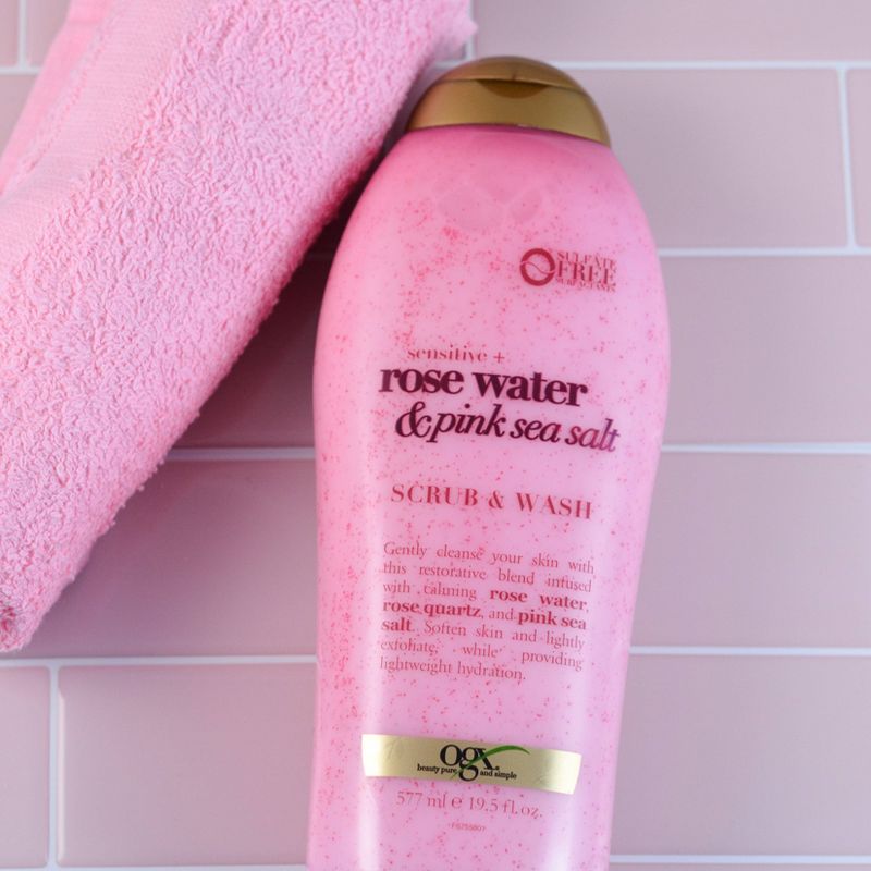 OGX Sensitive + Rose Water & Pink Sea Salt Scrub & Wash 19.5 fl oz