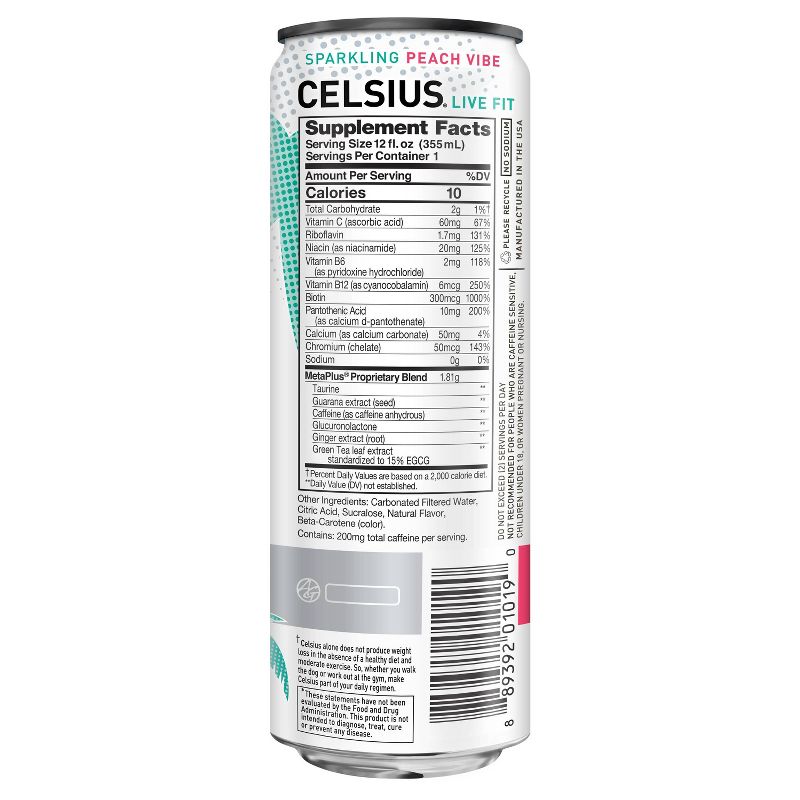 Celsius Sparkling Peach Vibe Energy Drink - 12 fl oz Can
