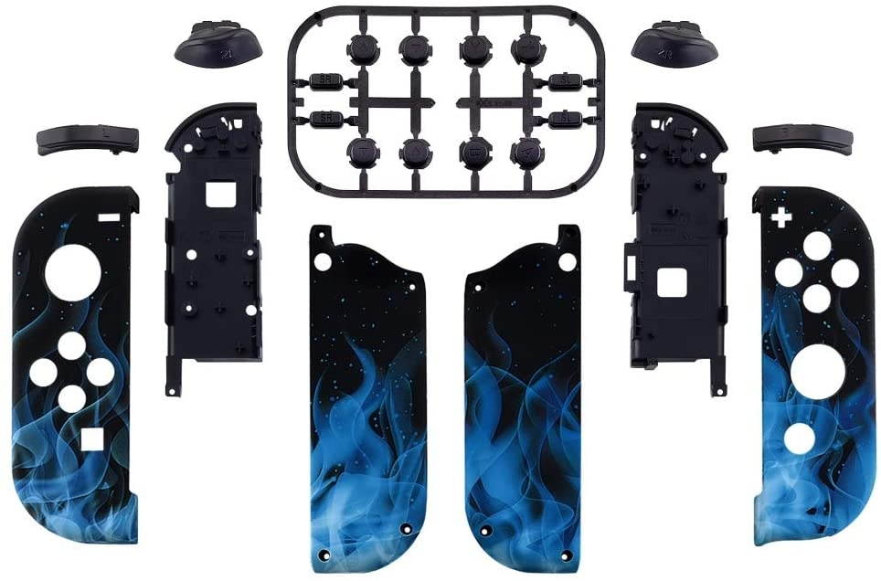 eXtremeRate Soft Touch Grip Blue Flame Joycon Handheld Controller Housing with Full Set Buttons, DIY Replacement Shell Case for Nintendo Switch Joy-Con &ndash; Console Shell NOT Included