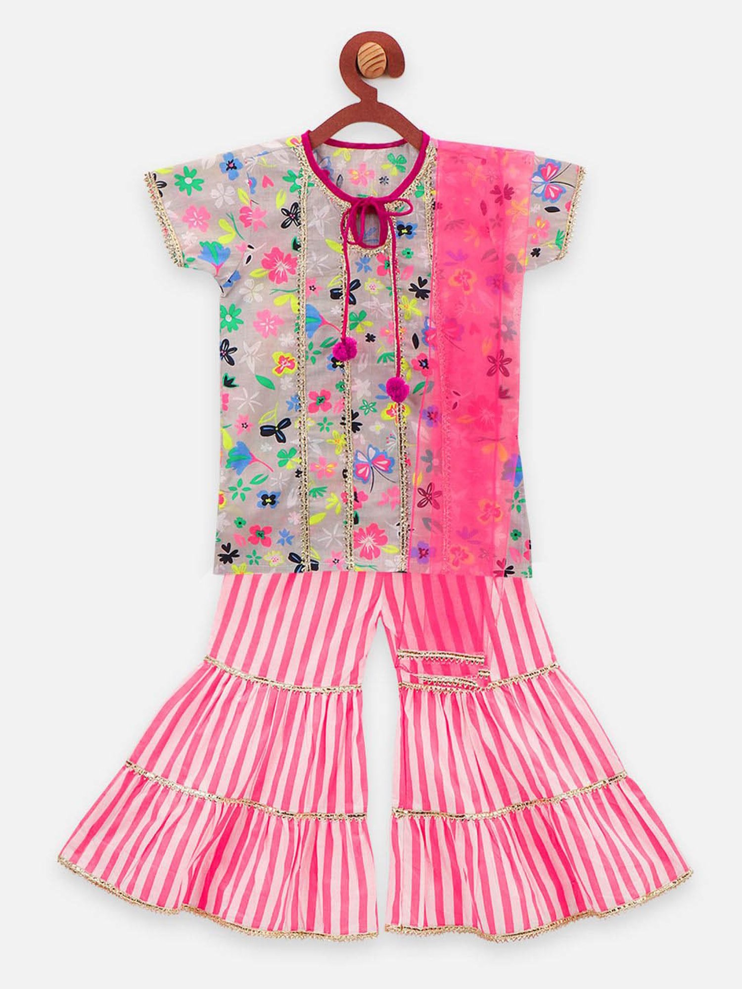 LilPicks Kids Multicolor Cotton Floral Print Suit Set