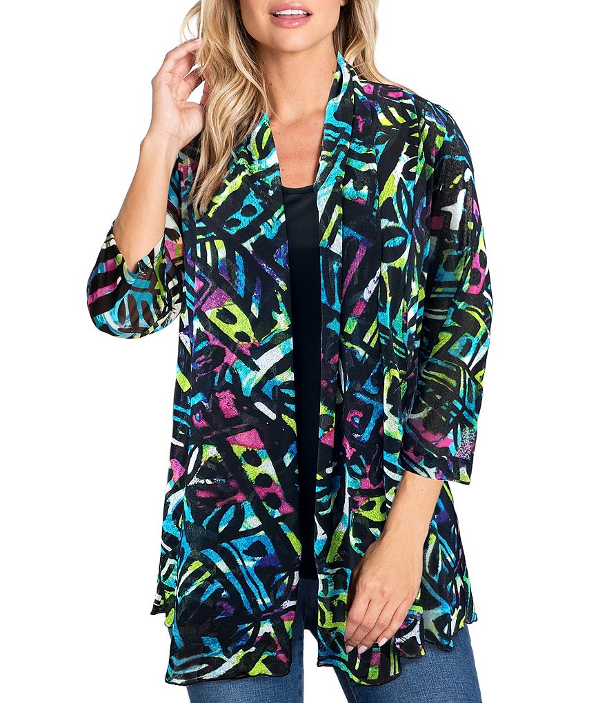 Ali Miles Abstract Print 3/4 Sleeve Onion Skin Jacket