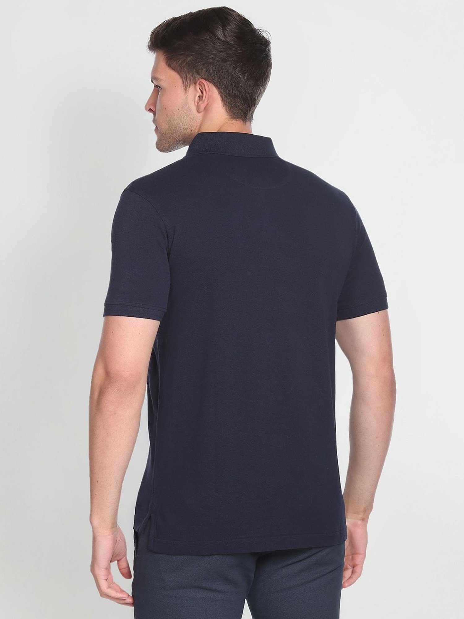 Arrow Sport Navy Blue Cotton Regular Fit Striped Polo T-Shirt