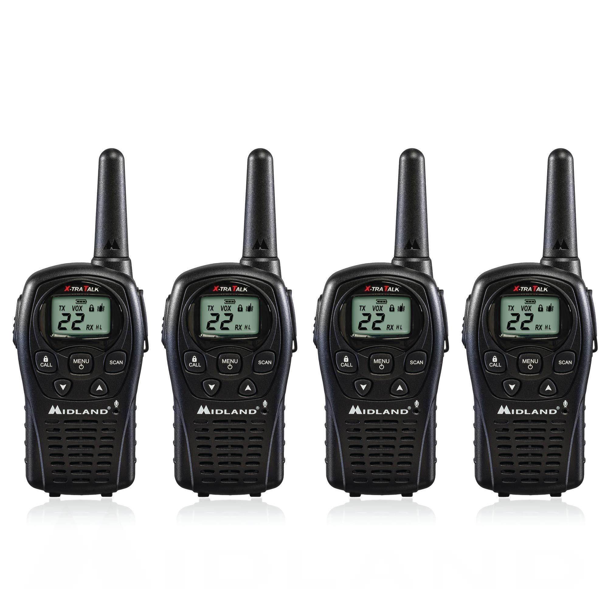 4-Pack Midland LXT500VP3 Two Way Radio, Rechargeable Batteries and Chargers