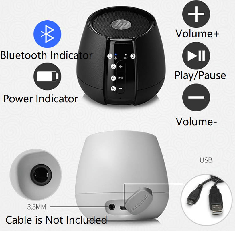 HP S6500 Mini and Portable Speaker, Outdoor Wireless Bluetooth, and 3.5mm Cable Connectivity,  Stereo Sound and Bass, Built-in HD Microphone, Handsfree Calling-Blue