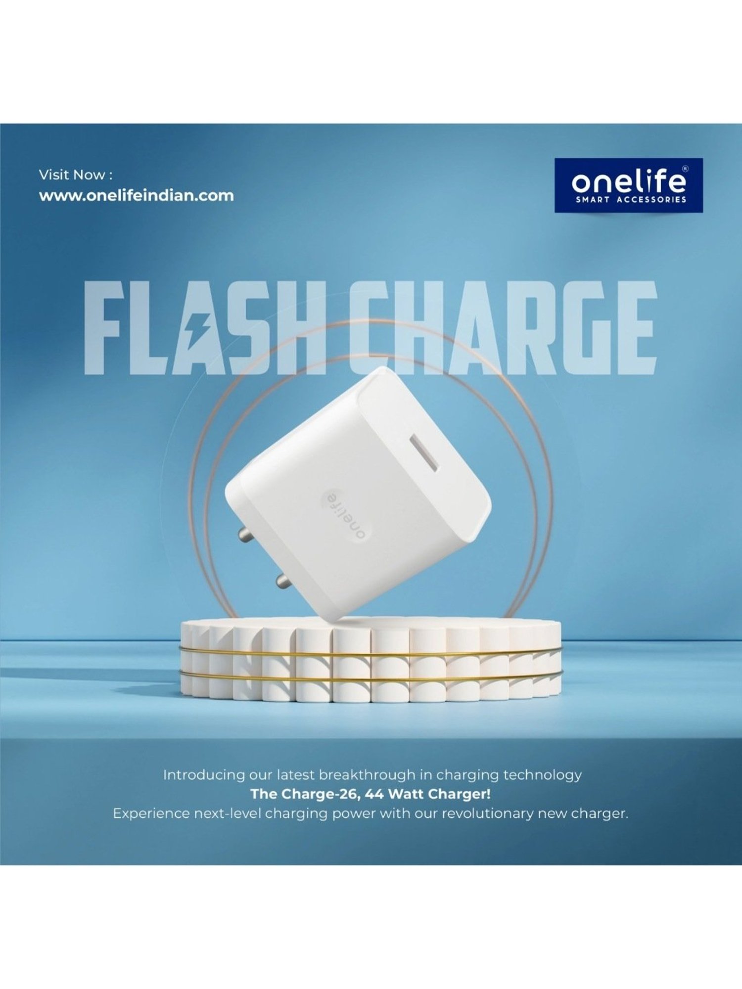 Onelife CH 26 44W USB Quick Charger for iPhone (White)