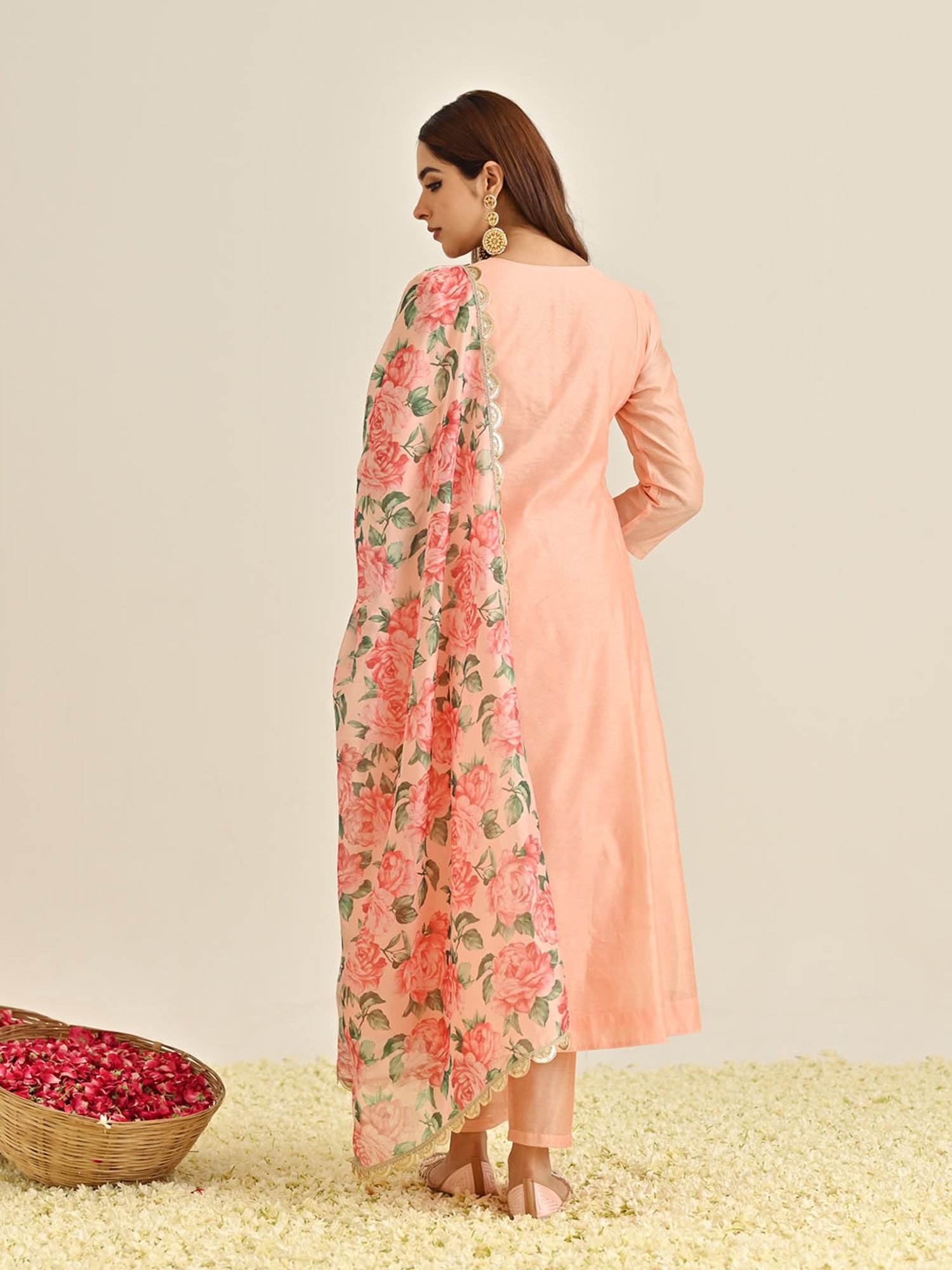Rustorange Peach Embroidered Kurta With Pant & Dupatta