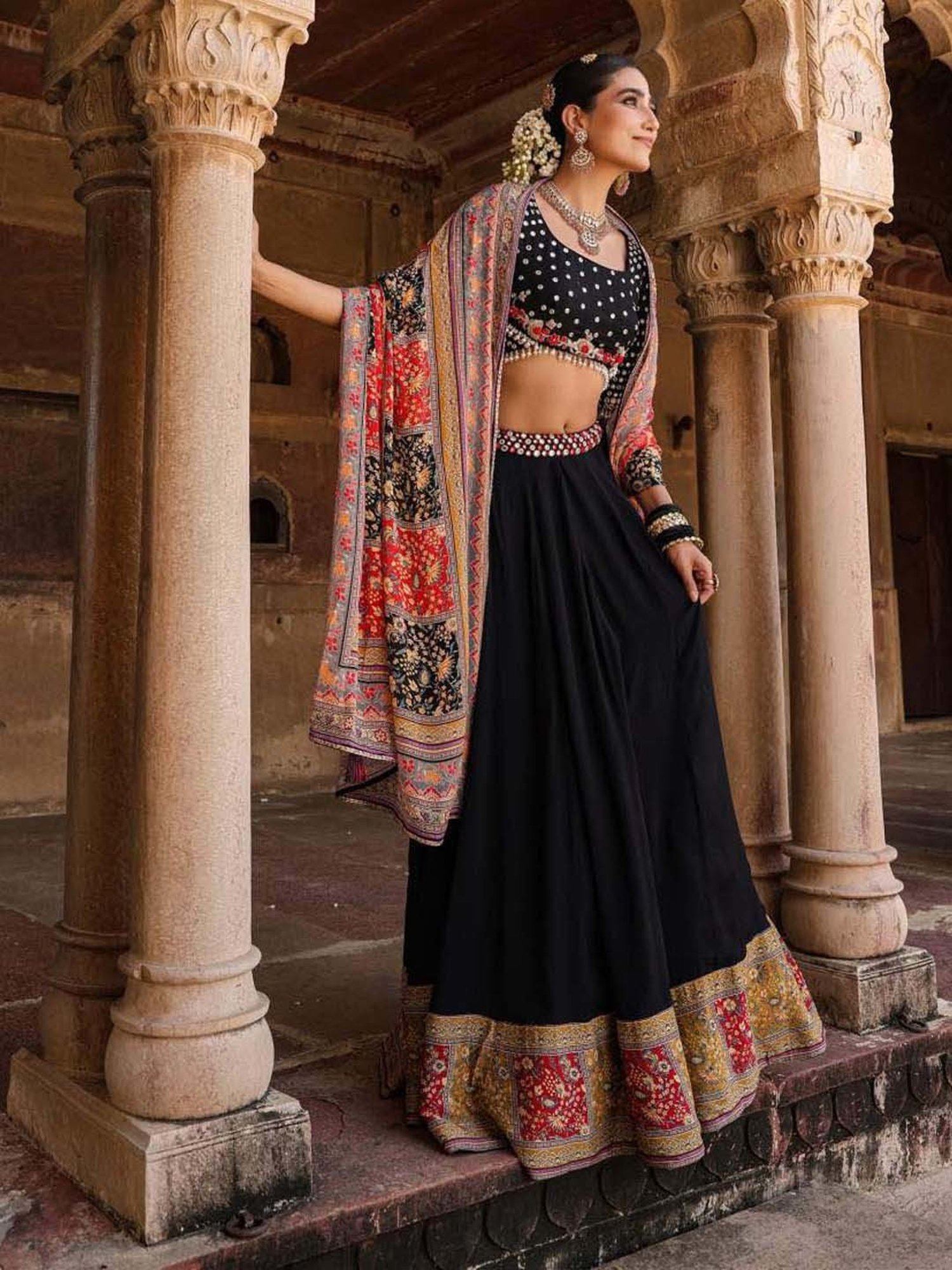 SCAKHI Black Lehenga Choli Set With Dupatta