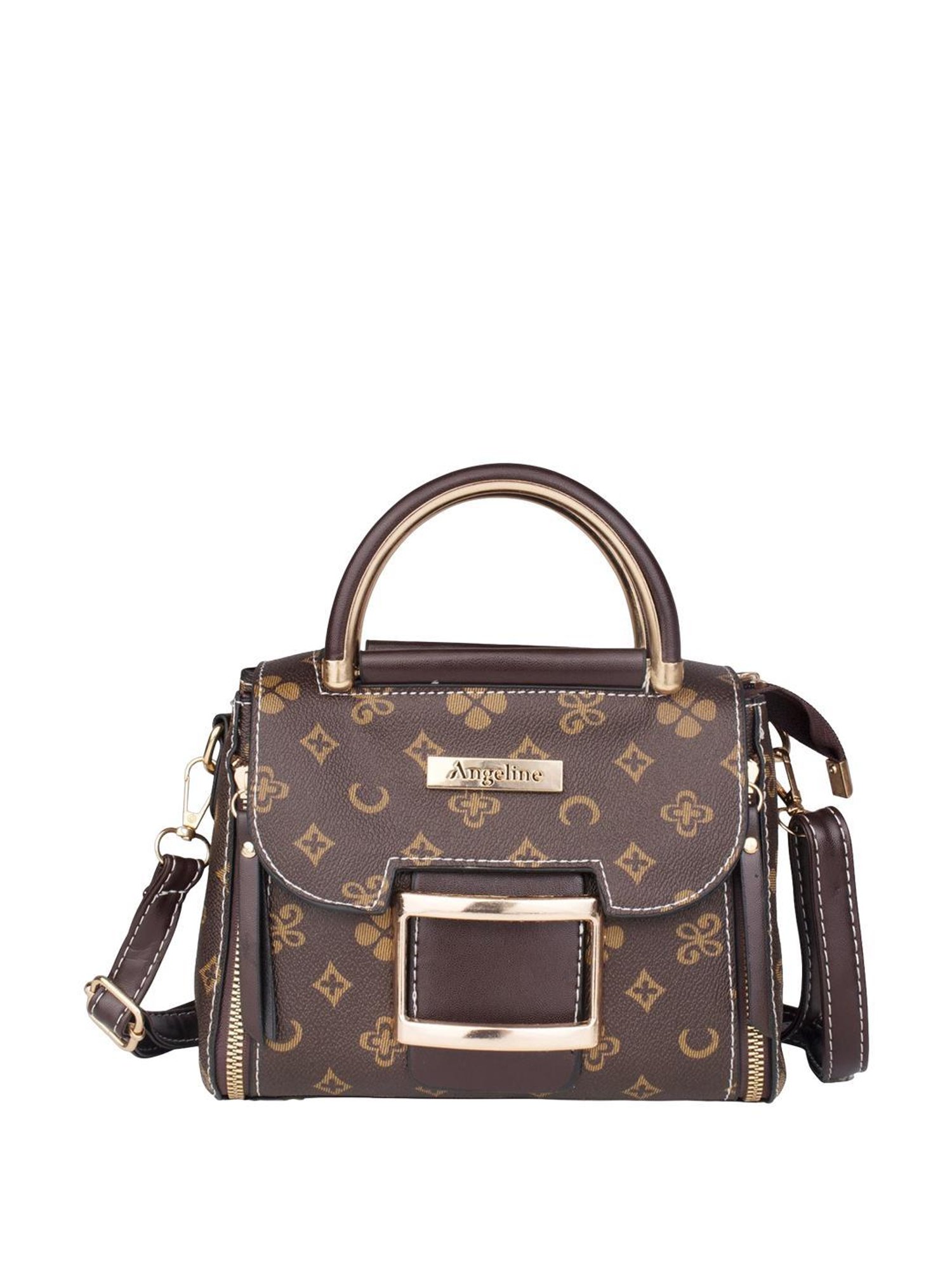 Angeline Brown Printed Medium Satchel Handbag