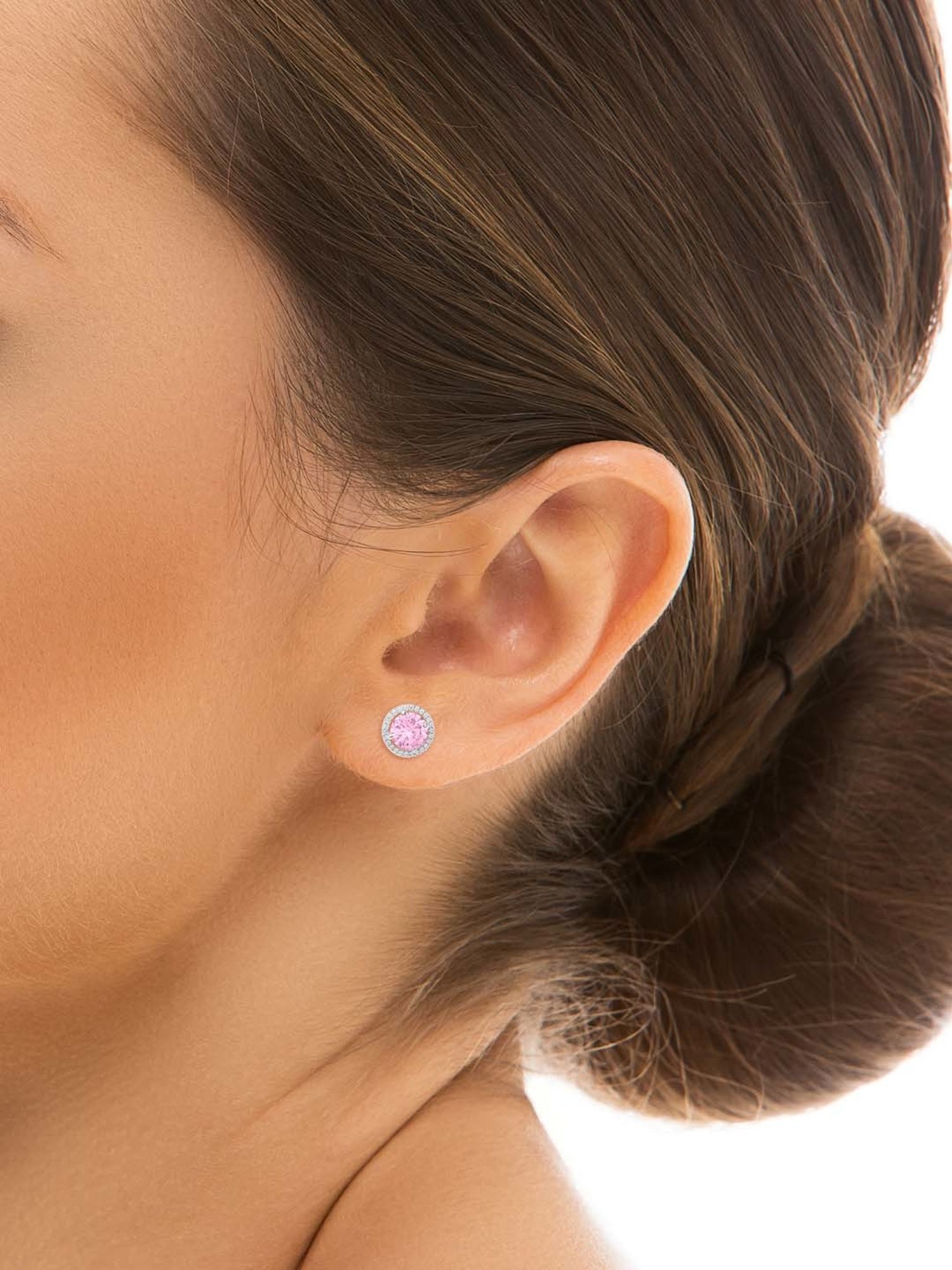 Silberry 925 Sterling Silver Pink Poise 6mm Round Stud Earrings for Women