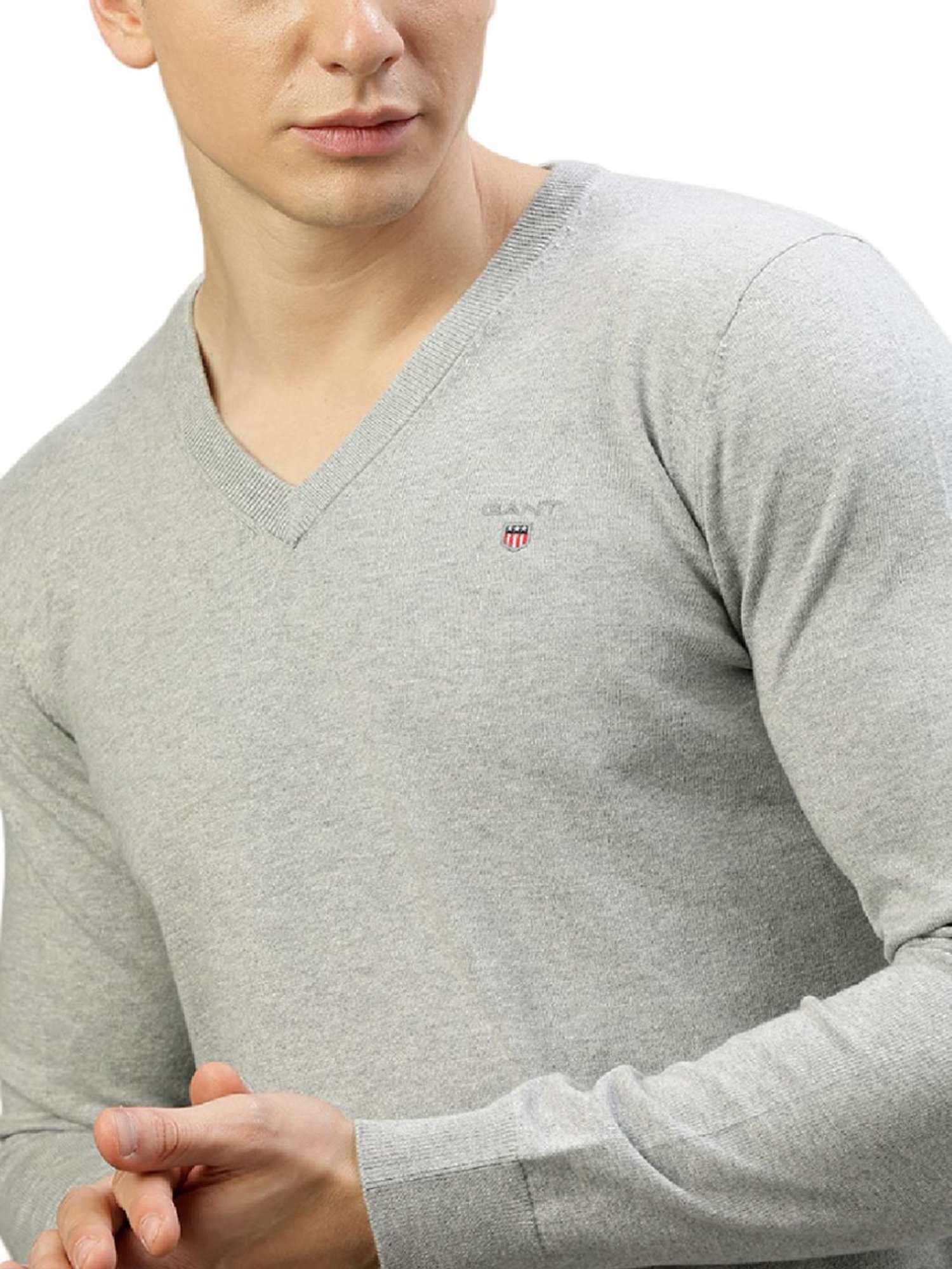 Gant Grey Cotton Regular Fit Sweaters