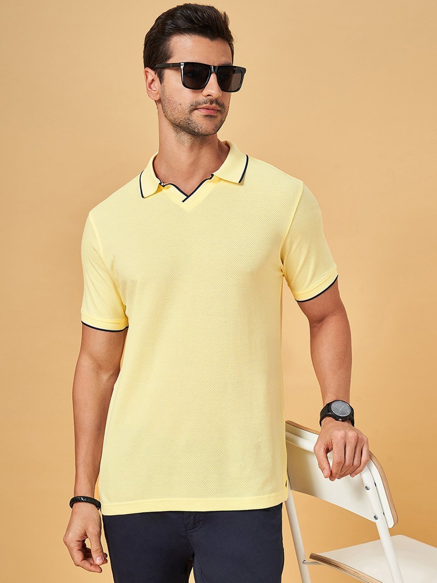 Byford By Pantaloons Yellow Slim Fit Polo T-Shirt