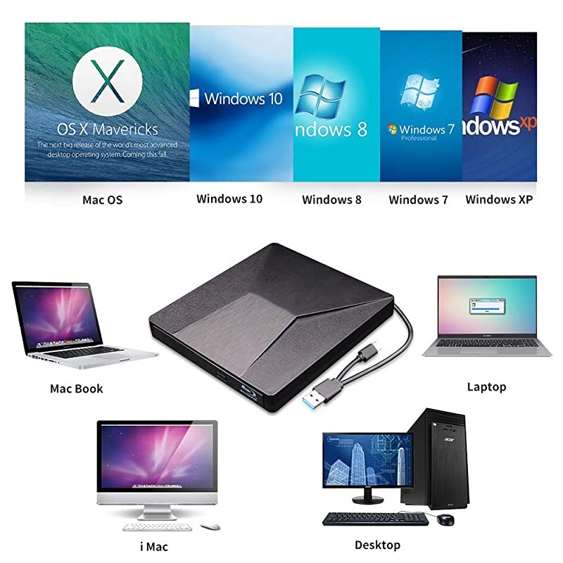External Bluray DVD Drive  USB 30 and TypeC BluRay DVD Burner 3D Slim Optical Bluray CD DVD Drive Compatible with Windows XP7810 MacOS Linux for MacBook Laptop Desktop