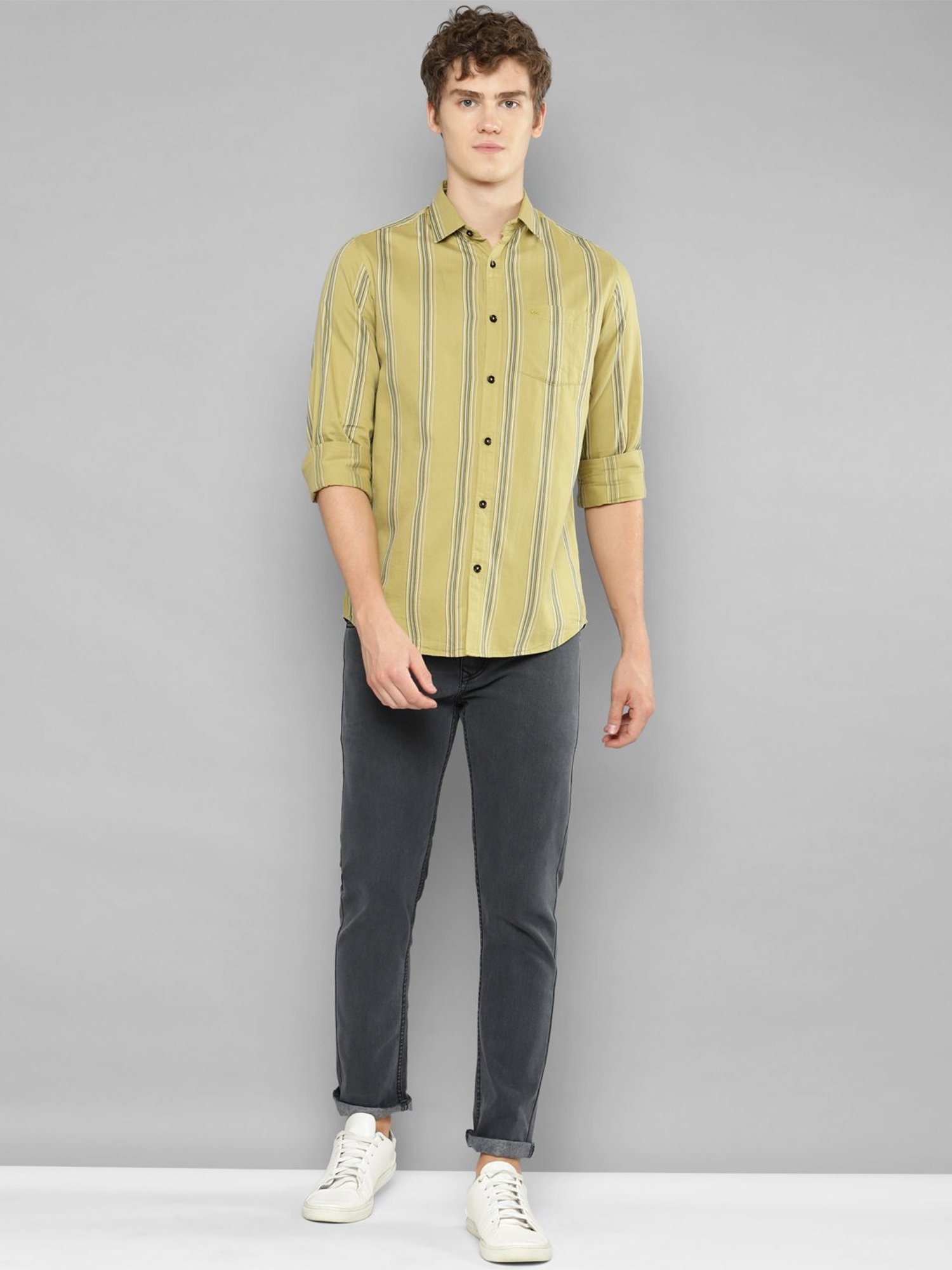 Allen cooper Green Regular Fit Striped Cotton Shirt