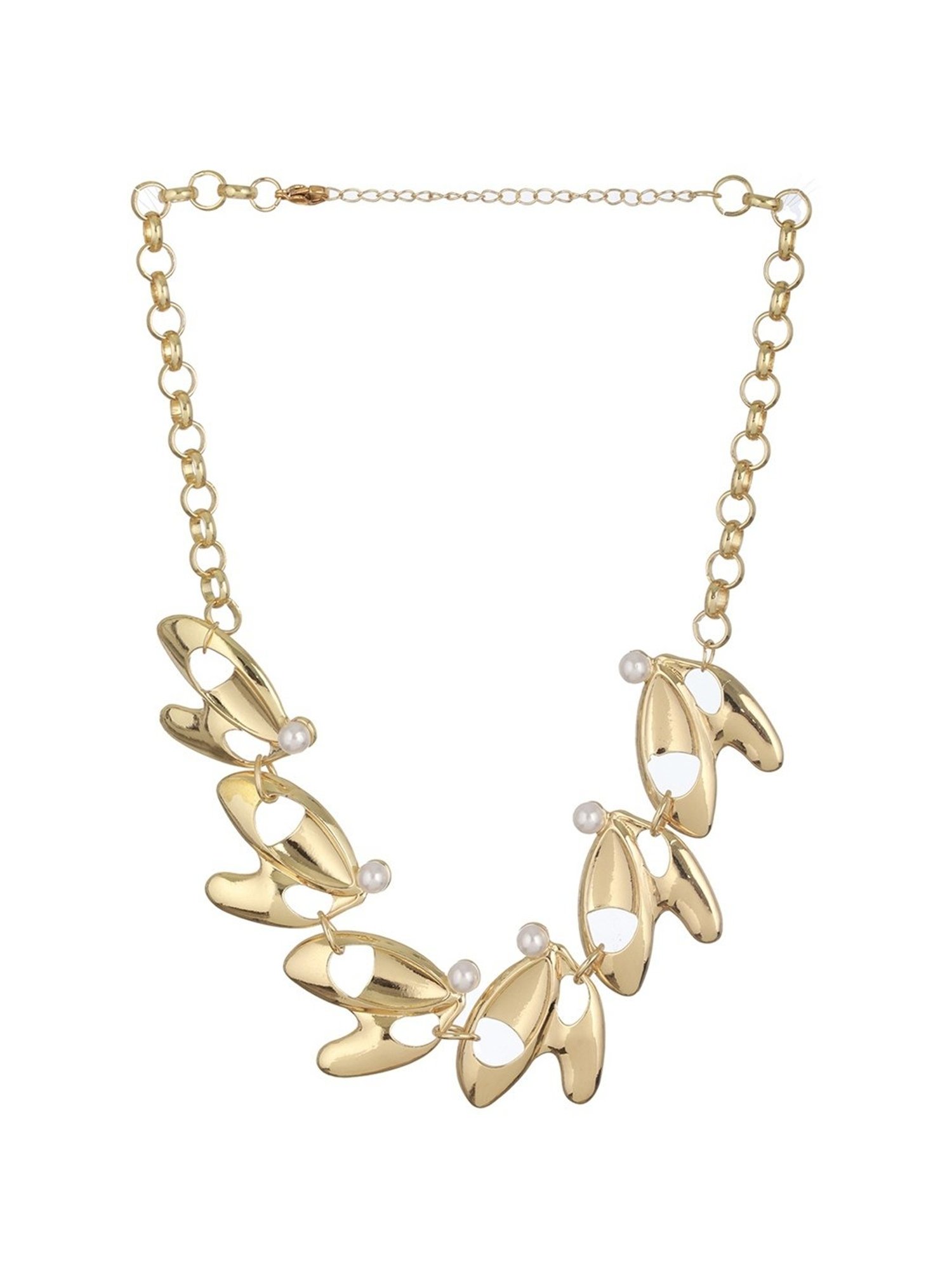 Prita by Priyaasi Pearl Studded Designer Leaf Link Gold-Plated Necklace