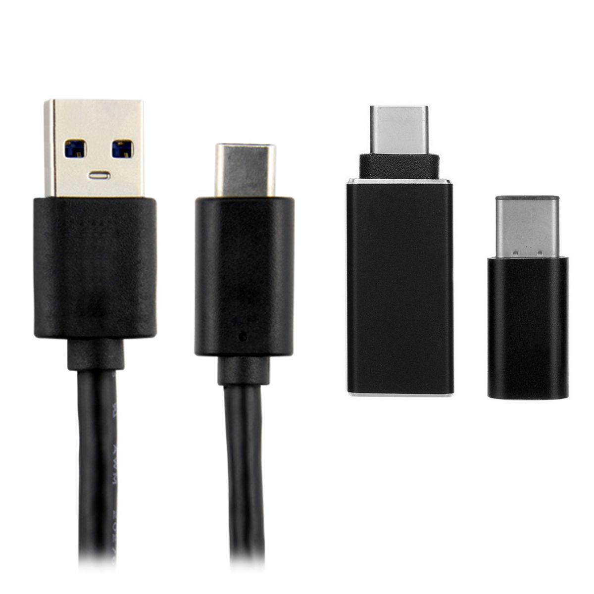 USB-C USB Type-C Male to USB 2.0 Male Data Charger Cable & USB 2.0 Female to Type-C Male OTG & Micro USB Female to Type-C Male Adapter Kit 3 in 1