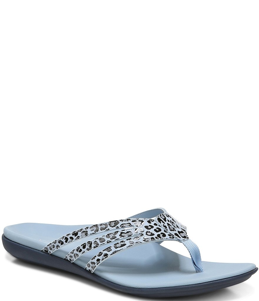 Vionic Alta Leopard Print Leather Thong Flat Sandals