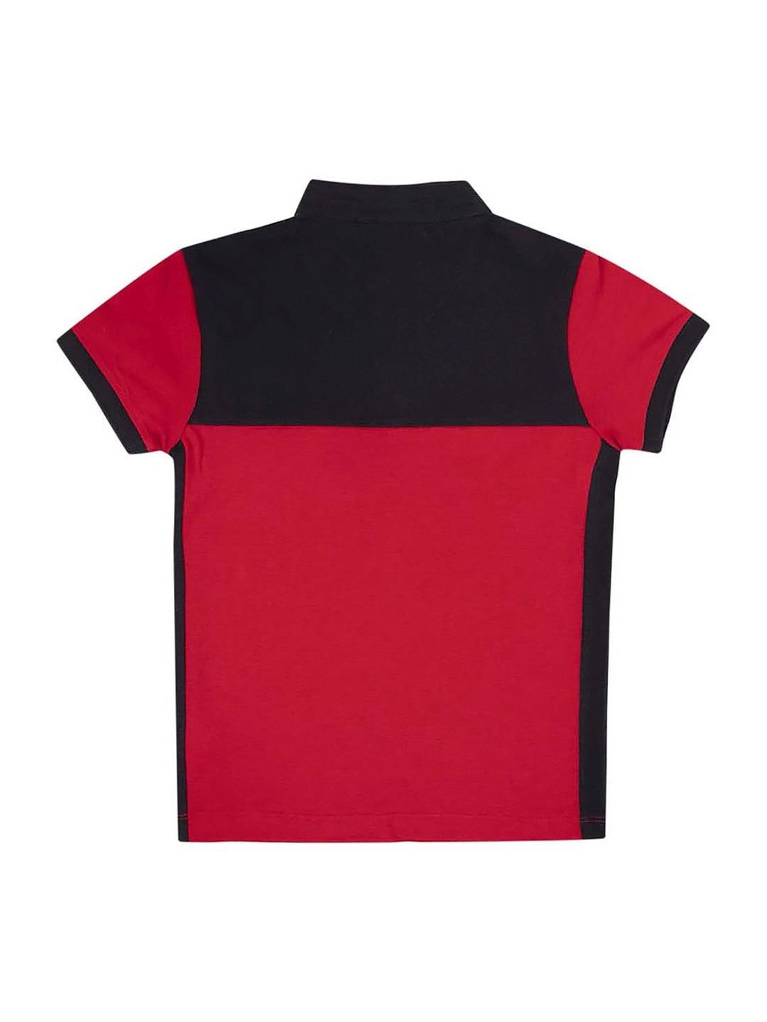 Cantabil Kids Red & Navy Cotton Color Block Polo T-Shirt