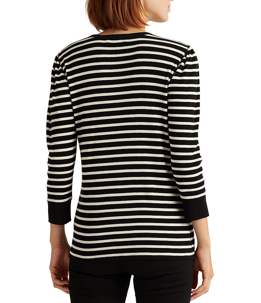 Calessa Petite Size Matte Jersey Knit Button Front Roll Tab Blouse