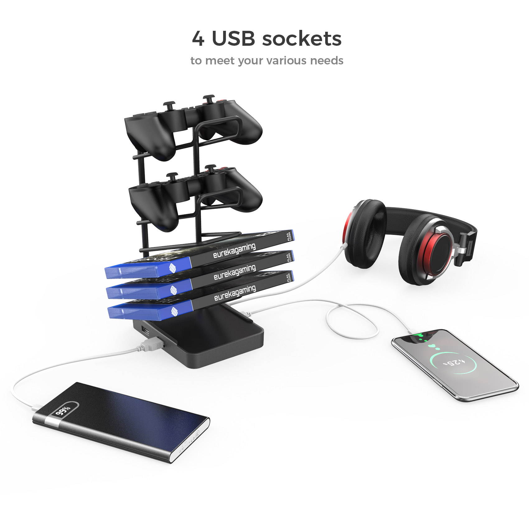 Eureka Ergonomic&reg; Gaming Computer Desk 55" Home Office Gaming PC Tables New Polygon Legs Design with RGB LED Lights, COLONEL SERIES GIP-55B, Black