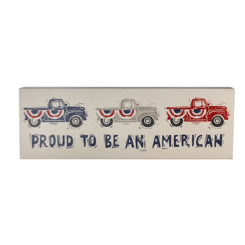 Home Decor 4.0" Proud American Box Sign Truck Flag Red White Blue  -  Freestanding Signs