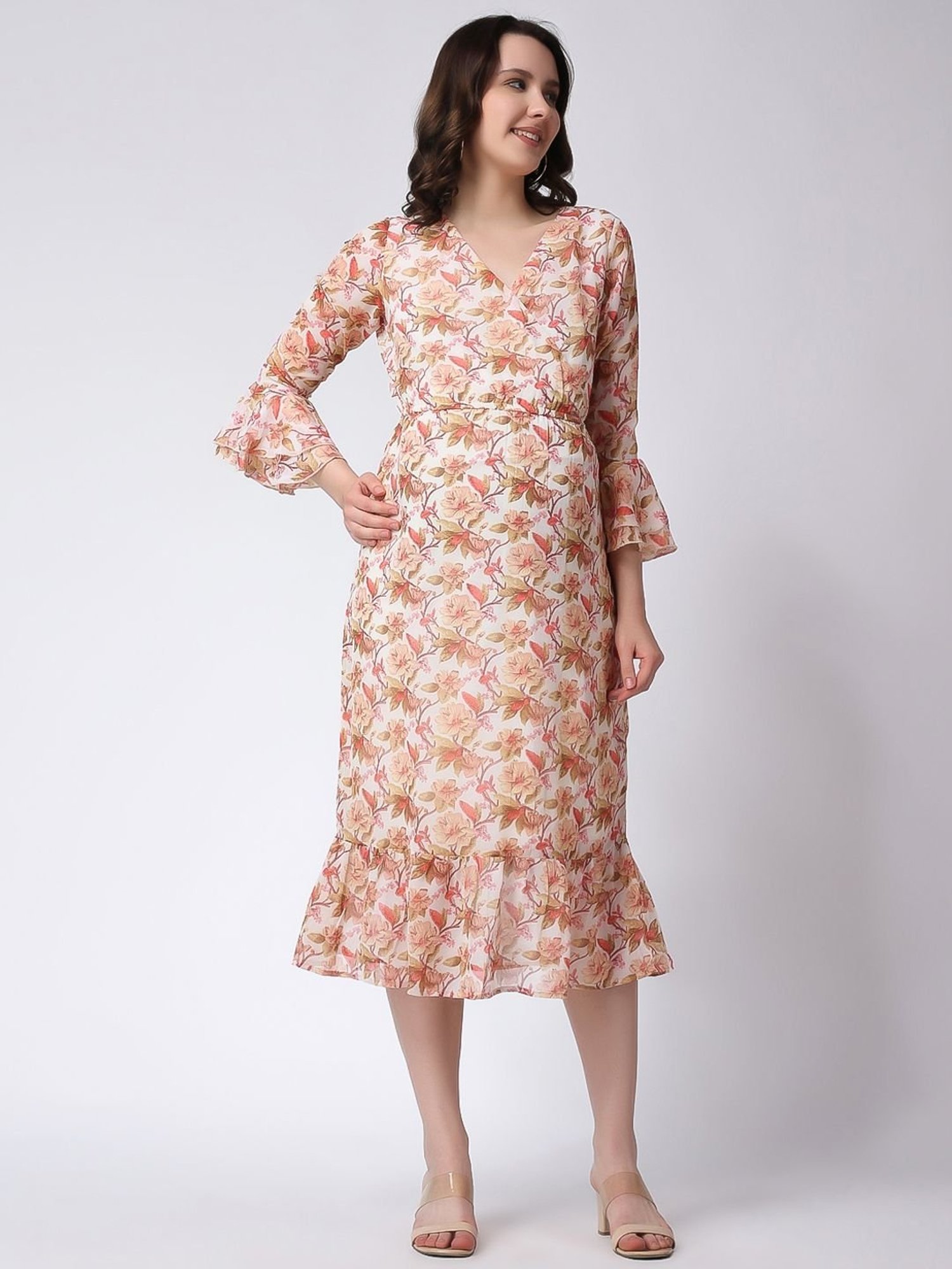 Moms Maternity Off-White Printed Dress