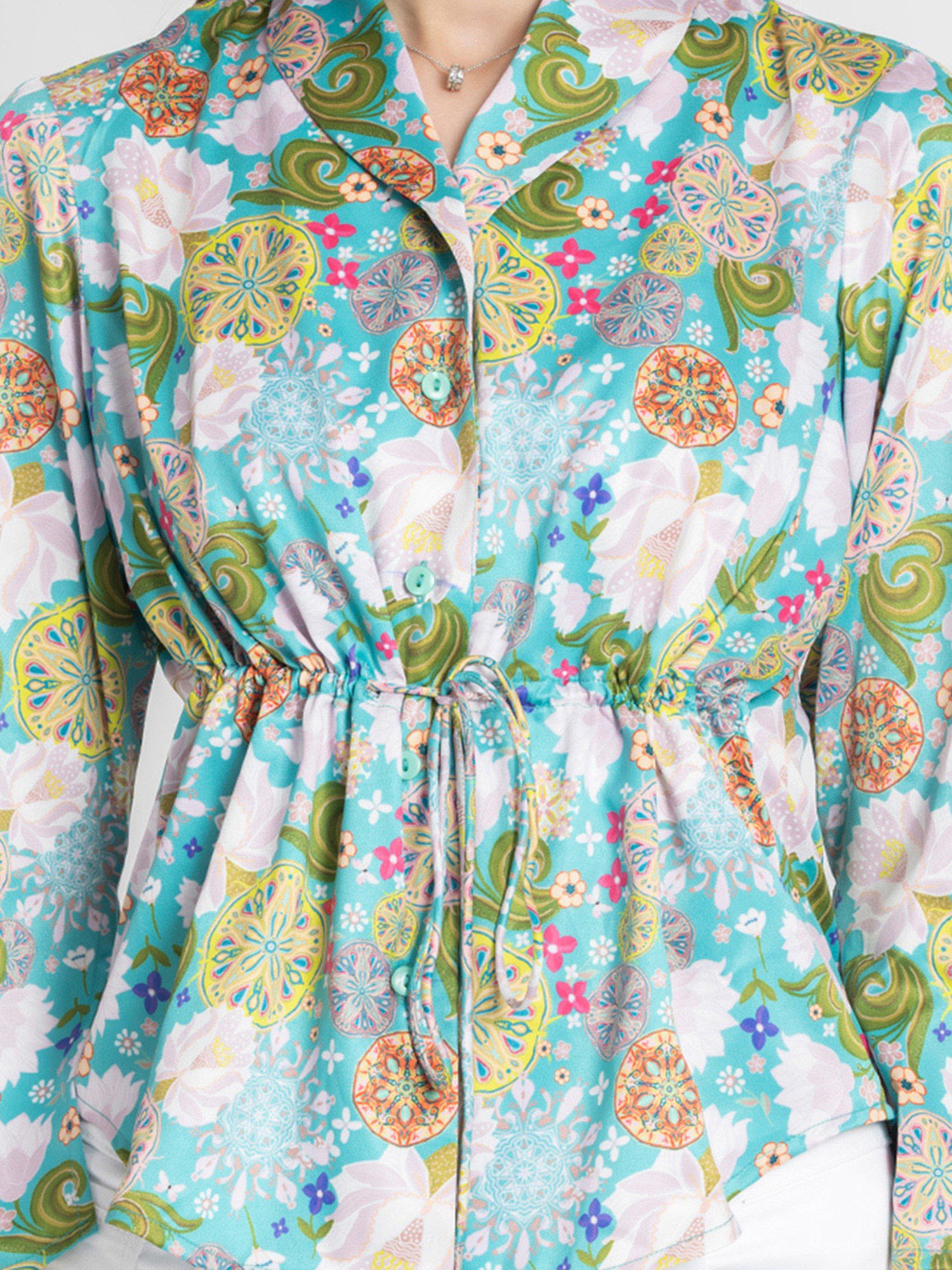 SHAYE Green & White Floral Print Top