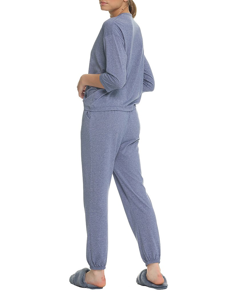 Papinelle Unwind Solid Knit 3/4 Sleeve Round Neck Henley Top & Jogger Pants Lounge Set