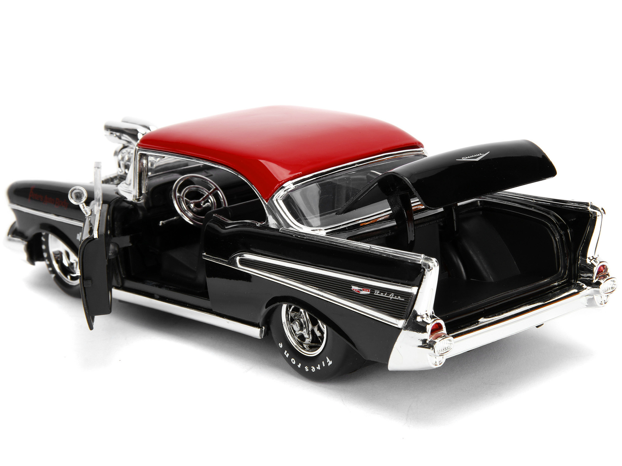 1957 Chevrolet Bel Air Black with Red Top "Pete's Auto Body: Black Widow" "Bigtime Muscle" Series 1/24 Diecast Model Car by Jada
