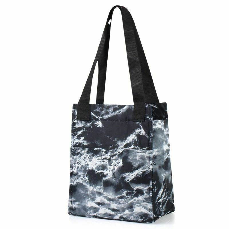 Women Insulated Lunch Bag Cooler Food Box Tote Carry Bags-Black Seamless Marble