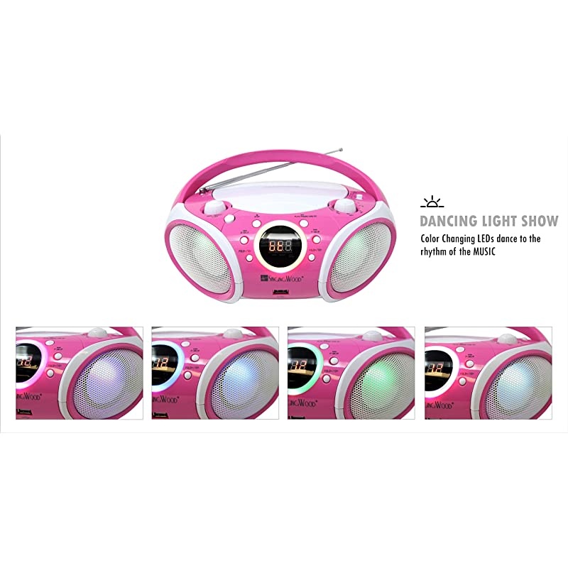 CD Player Boombox, CD/CD-R/CD-RW, Portable w/Bluetooth, USB, AM/FM Radio, Aux Line-Input, Headset Jack, Foldable Carrying Handle and LED Light (Phantom Black)