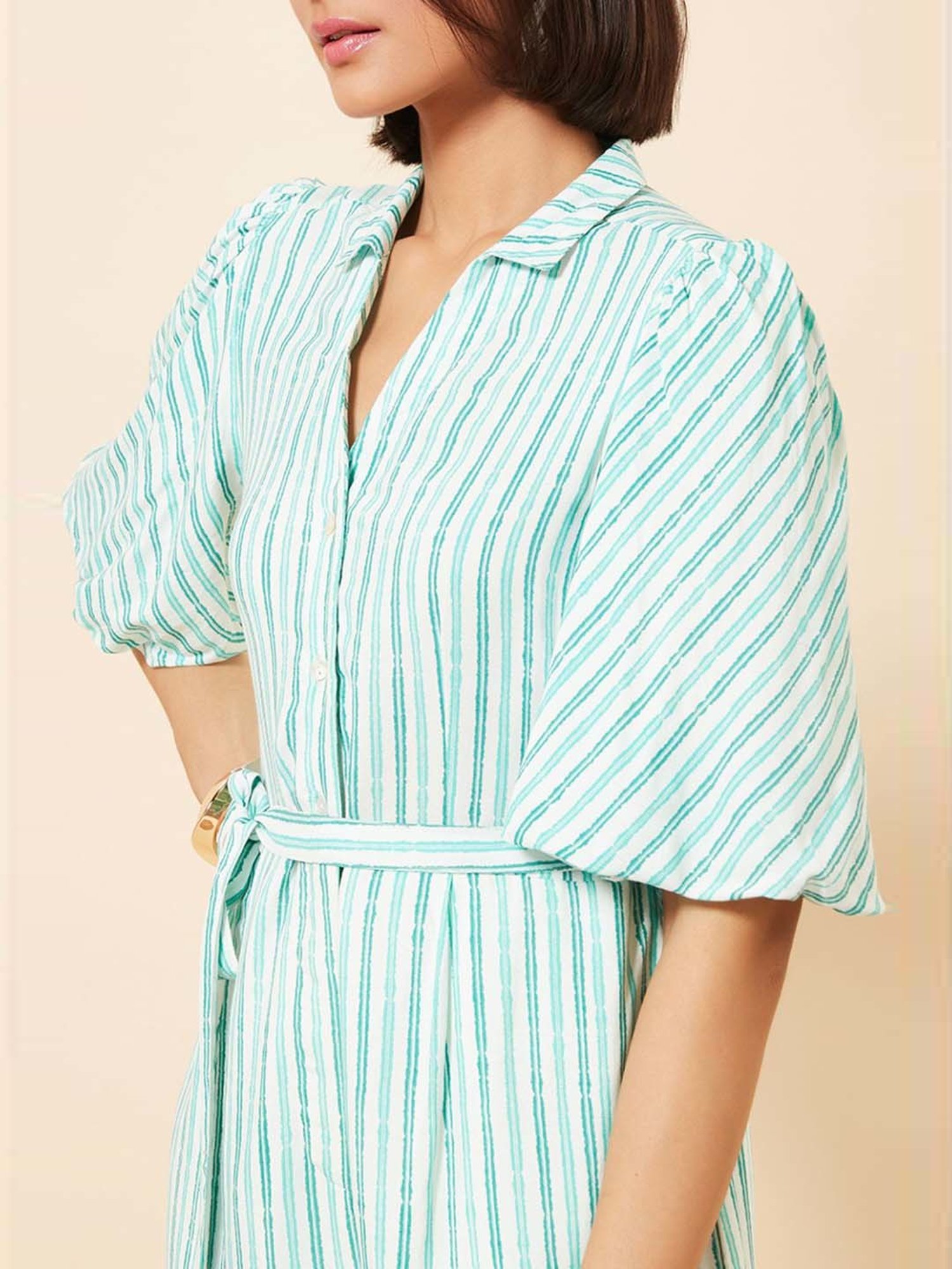 Marigold Lane White & Blue Striped Jumpsuit