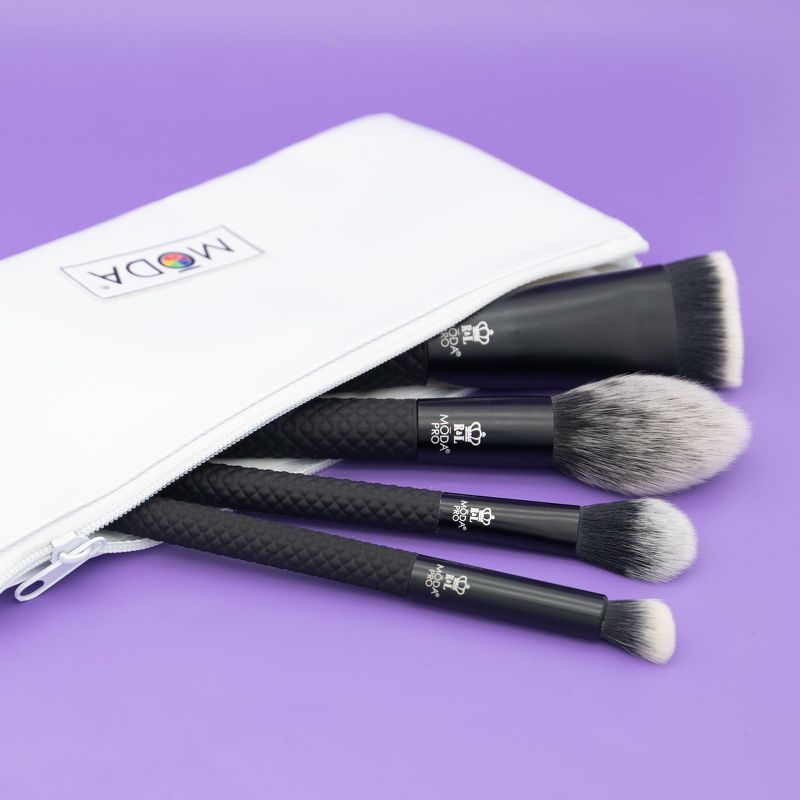 MODA Brush Pro 5pc Sculpt & Glow Black Makeup Brush Set with Zip Case, Includes - Radiance, Sculpt, Glow and Precision Angle Brushes