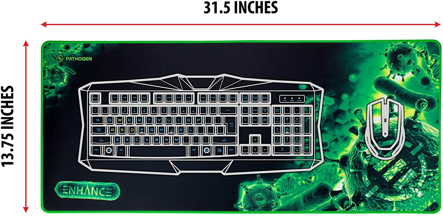 ENHANCE Extended Large Gaming Mouse Pad - XL Mouse Mat (31.5" x 13.75") Anti-Fray Stitching for Professional Esports with Low-Friction Tracking Surface and Non-Slip Backing - Green