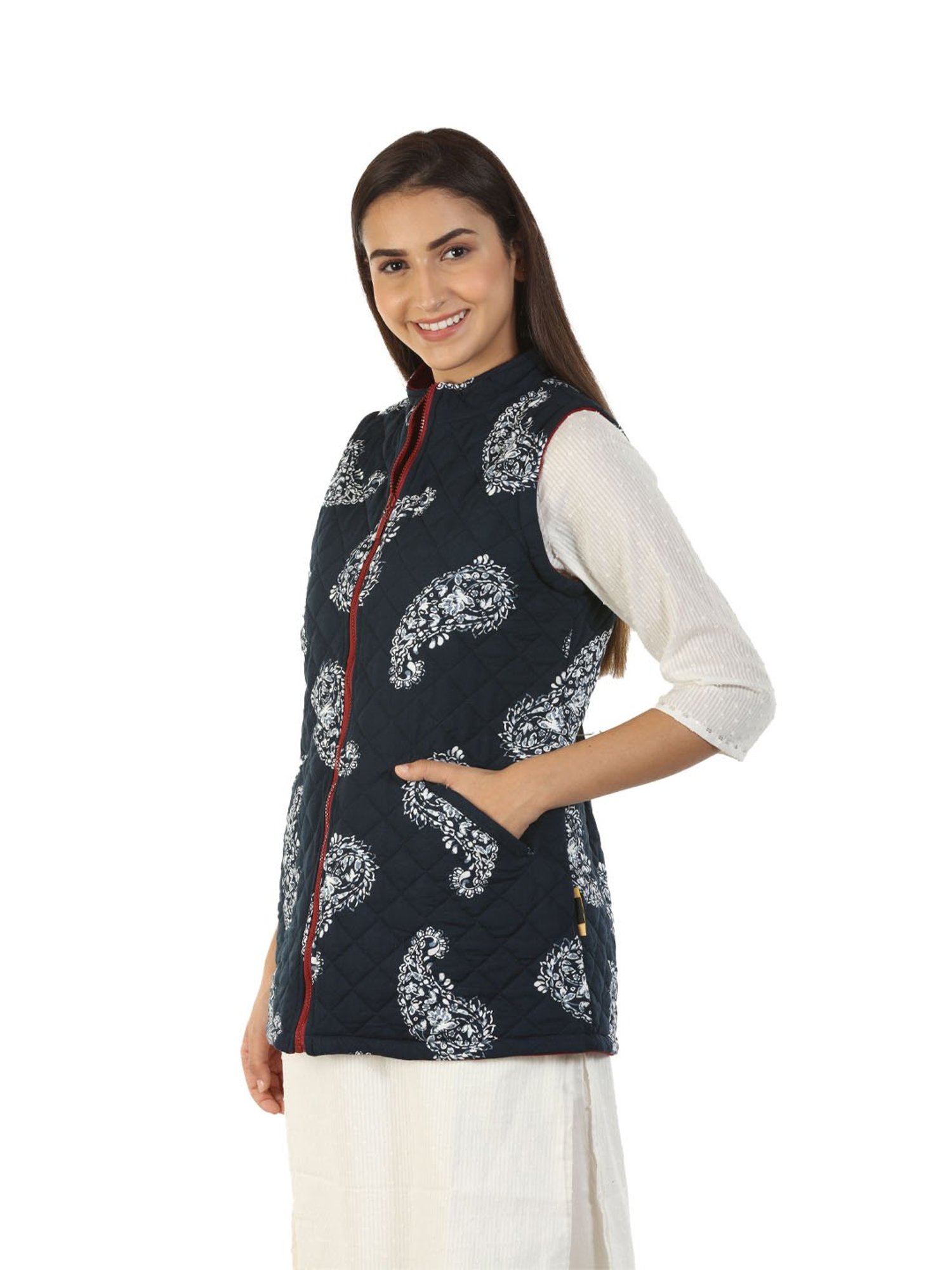 Mustard Blue Printed Reversible Jacket