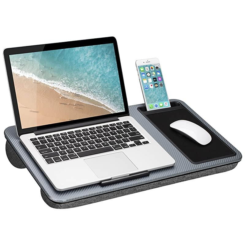 Home Office Lap Desk with Device Ledge Mouse Pad and Phone Holder Silver Carbon Fits Up to 156 Inch Laptops Style No 91585