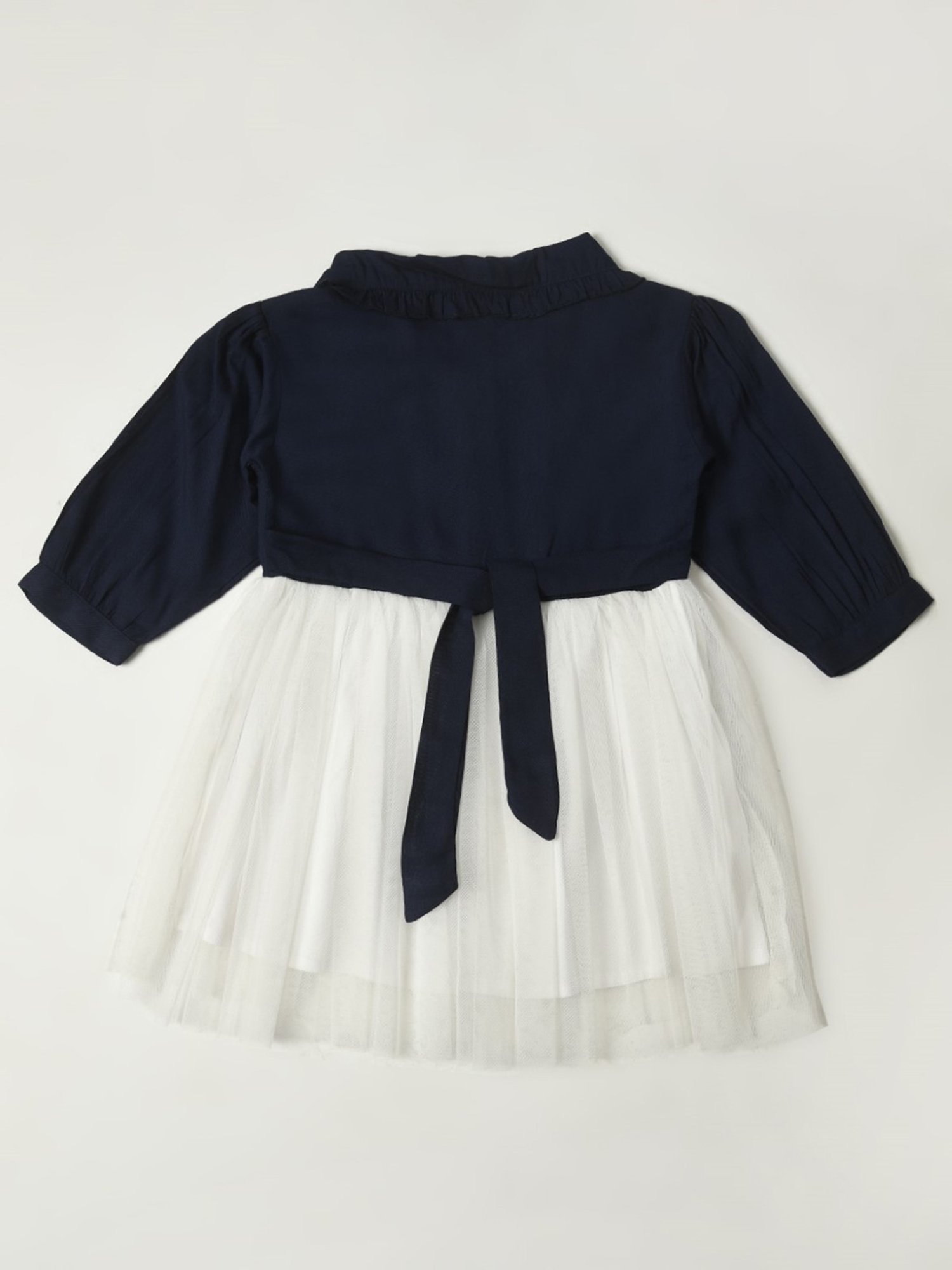 Bella Moda Kids Navy & White Solid Full Sleeves Fit & Flare Dress