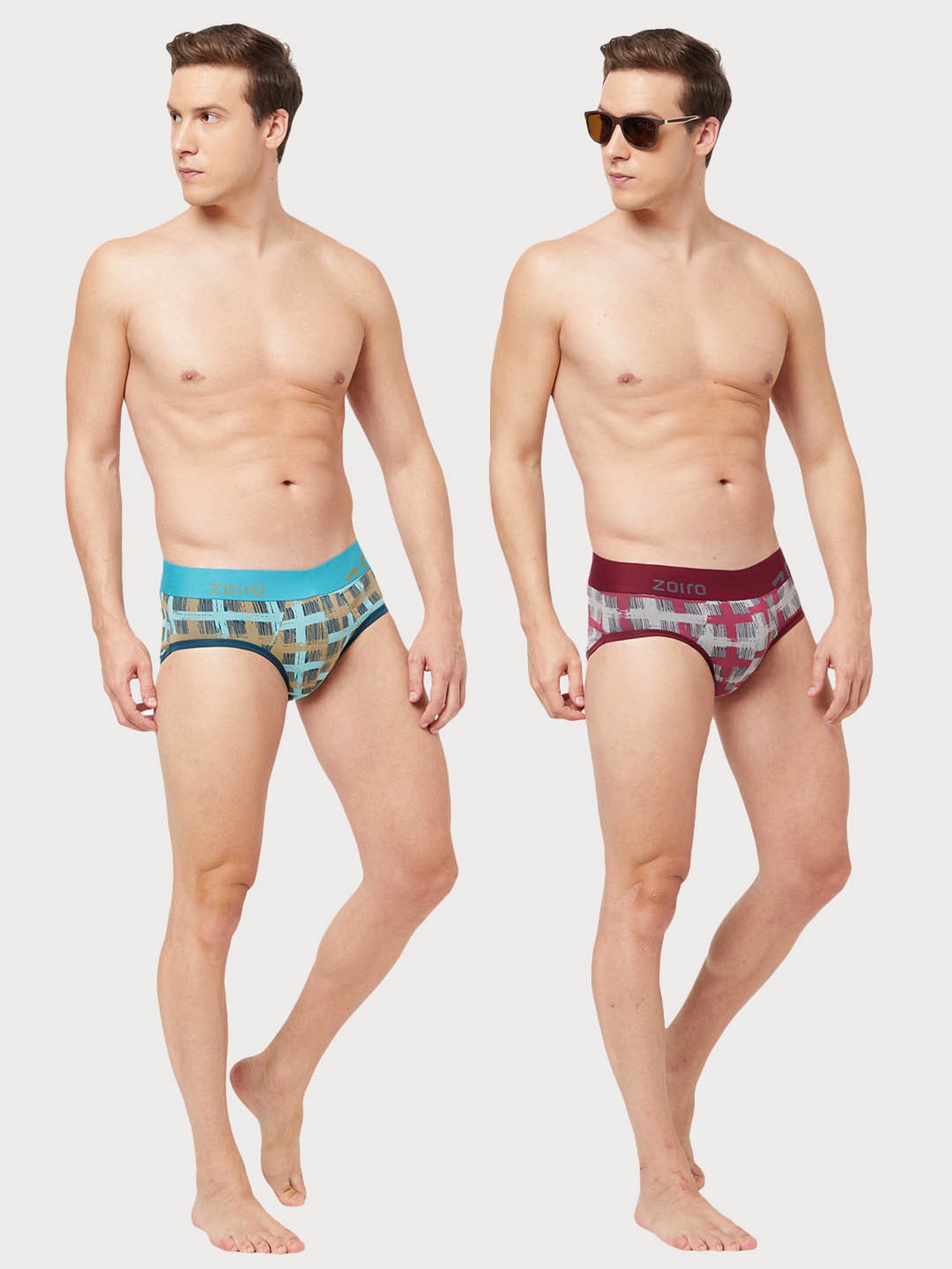 Zoiro Atlantic Deep & Nine Iron Regular Fit Checks Briefs - Pack Of 2