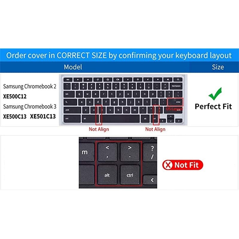 2pcs] Keyboard Cover Skin for Samsung chromebook 4, Samsung Chromebook 11.6/15.6 inch Chromebook 2 XE500C12, Chromebook 3 XE500C13,Chromebook Plus V2 2-in-1 XE520QAB 12.2(Rainbow+Clear)