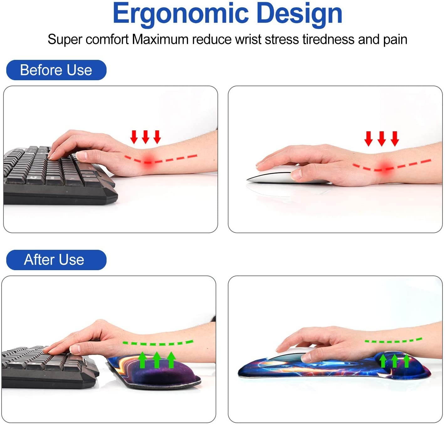 Keyboard Pad Wrist Rest Mouse Pad, ToLuLu Gel Ergonomic Mouse Pads Wrist Support for Computer Laptop, Mousepad Keyboard Wrist Support w/Memory Foam for Easy Typing & Pain Relief, Desk Decor Cool Wolf
