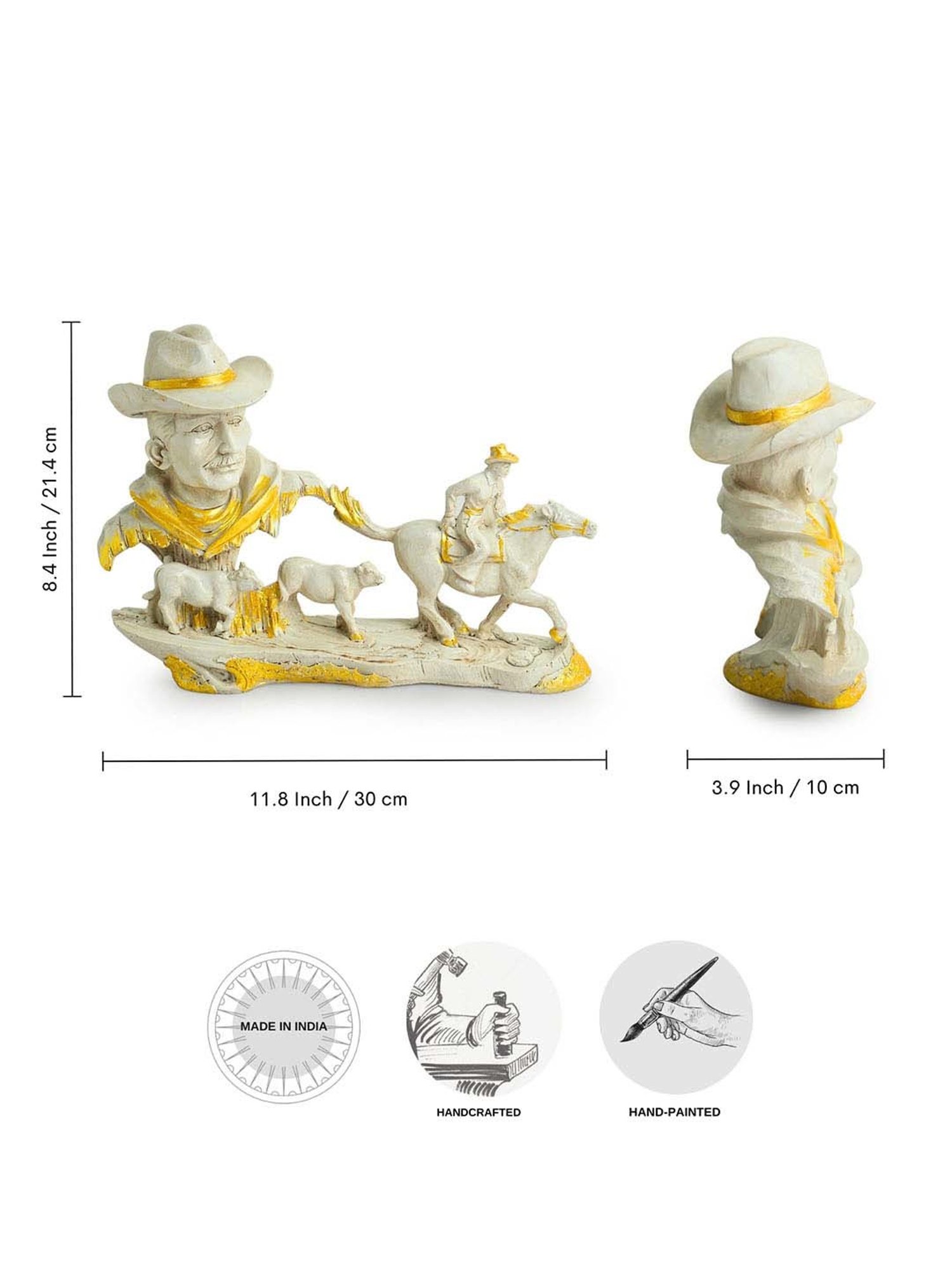 ExclusiveLane White & Golden Resin Cowboy With Horse Rider Showpiece