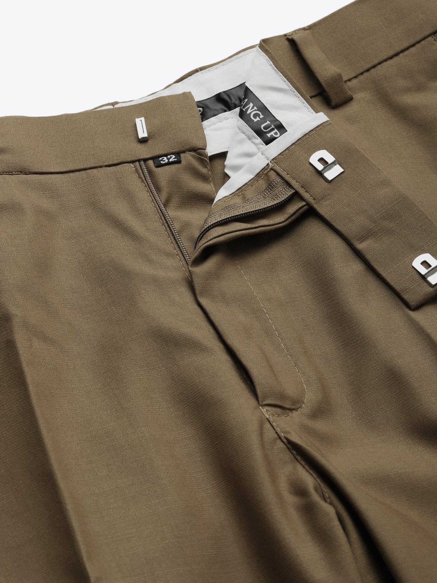 Hangup Plus Khaki Regular Fit Flat Front Trousers