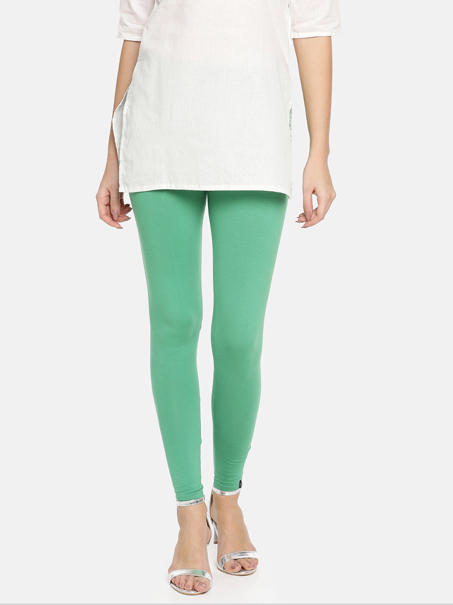 TWIN BIRDS Green Cotton Ankle Length Leggings
