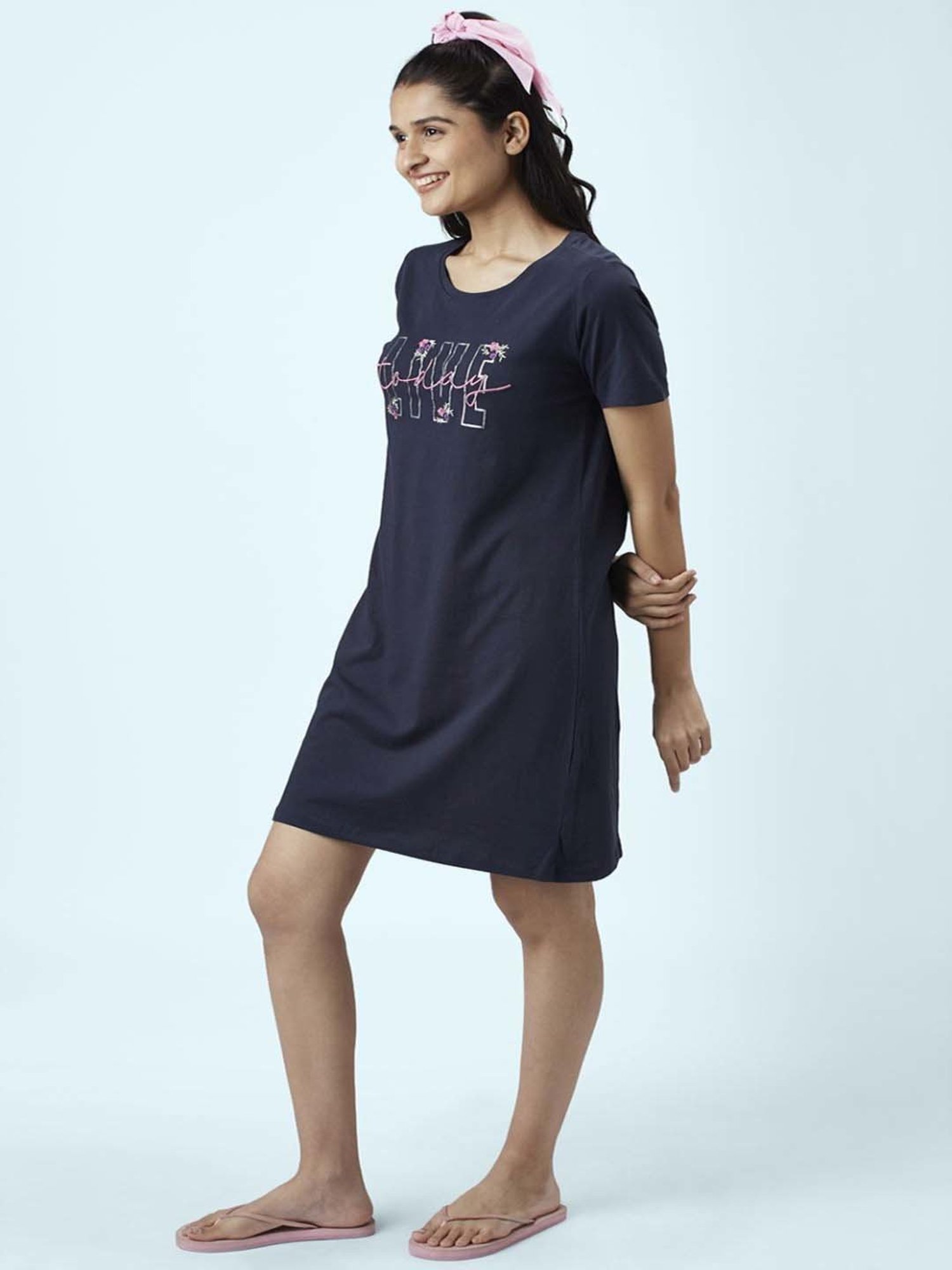 Dreamz by Pantaloons Navy Cotton Printed Sleep Tee