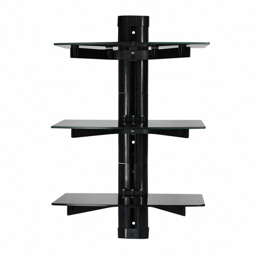 NavePoint Wall Mount Bracket Triple Medium Glass Floating Shelf For DVD DVR VCR Cable Box Receiver Component Mounting Under LCD TV